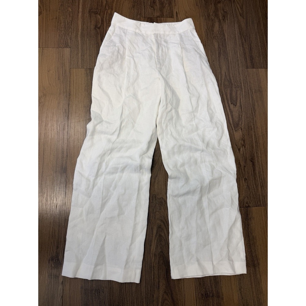 Zara Collection White Linen Pants Resort High‎ Waisted Luxury Old Money